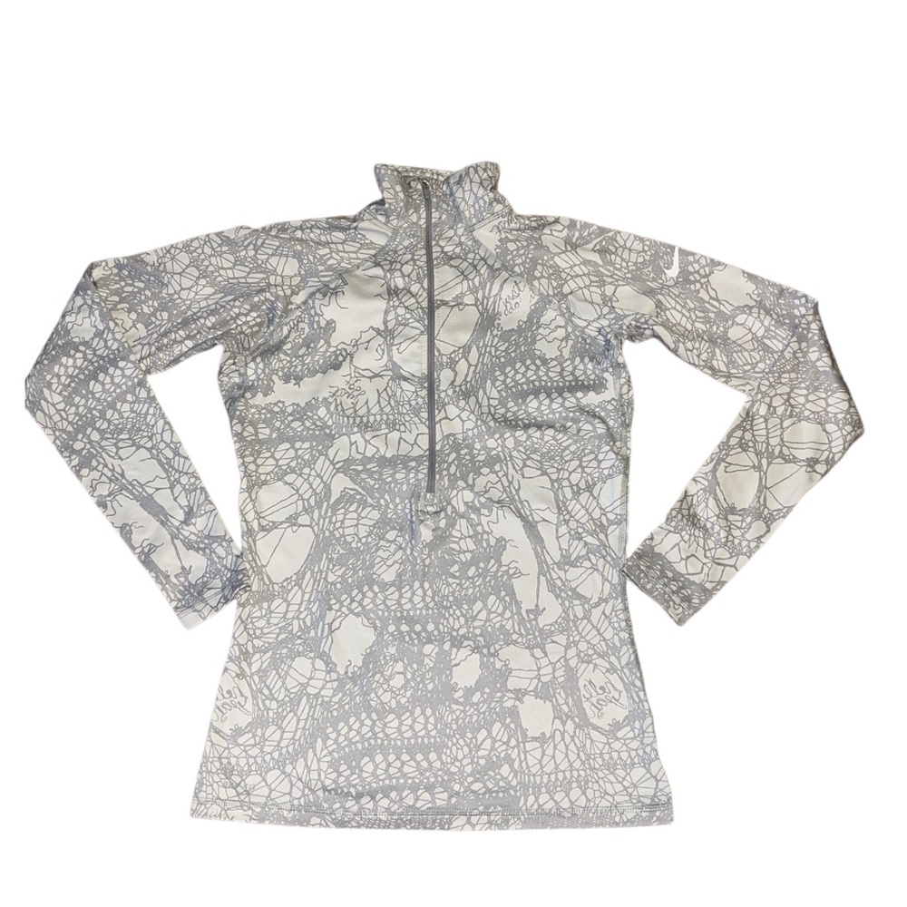 Nike Pro Dri-Fit 1/2 Zip HyperWarm Abstract Spell Out Just Do It Gray Pullover